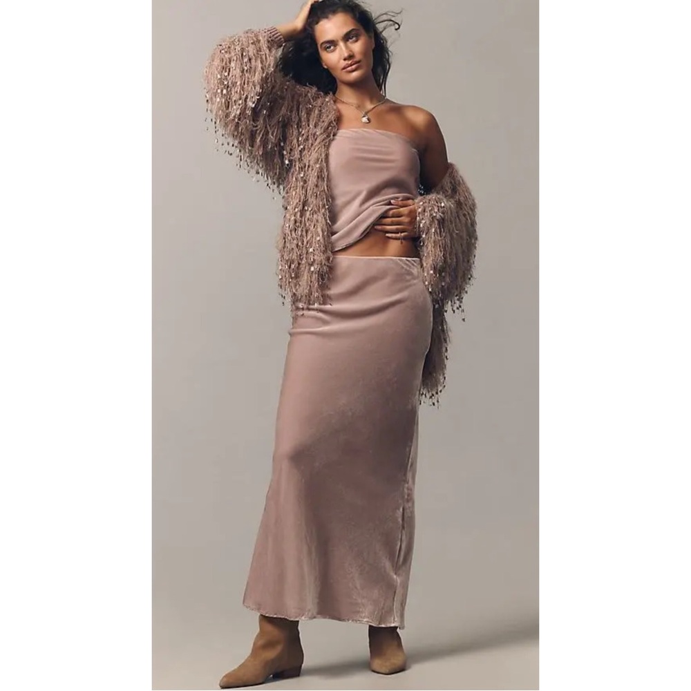 ANTHROPOLOGIE | $128 Tilda Maxi Slip Skirt Velvet Edition in Lavender, Large